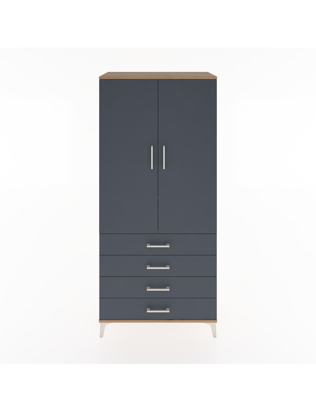 Hyperion Dolap 2 Raflı 4 Çekmeceli Tek Askılı 88x44x195 Çam-Antrasit