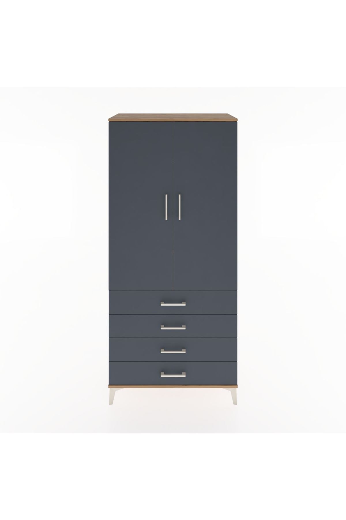 Hyperion Dolap 2 Raflı 4 Çekmeceli Tek Askılı 88x44x195 Çam-Antrasit