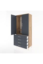 Hyperion Dolap 2 Raflı 4 Çekmeceli Tek Askılı 88x44x195 Çam-Antrasit