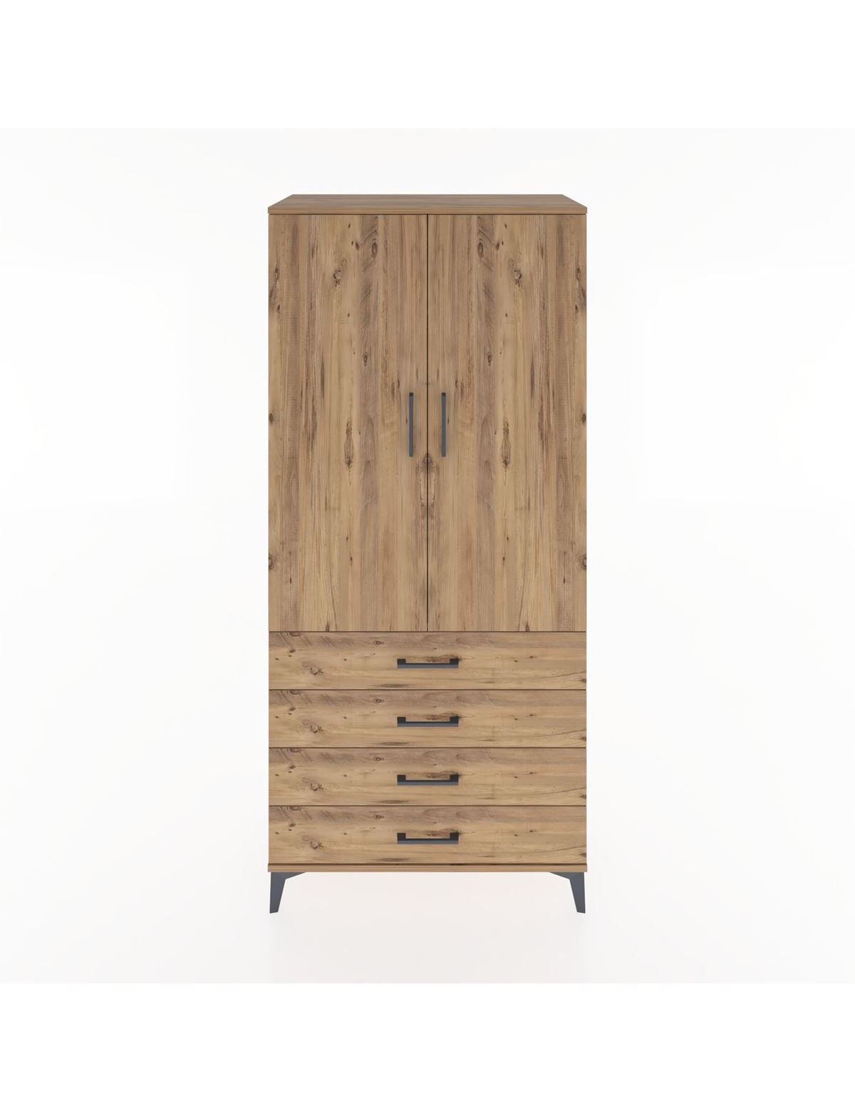 Hyperion Dolap 2 Raflı 4 Çekmeceli Tek Askılı 88x44x195 Çam-Çam