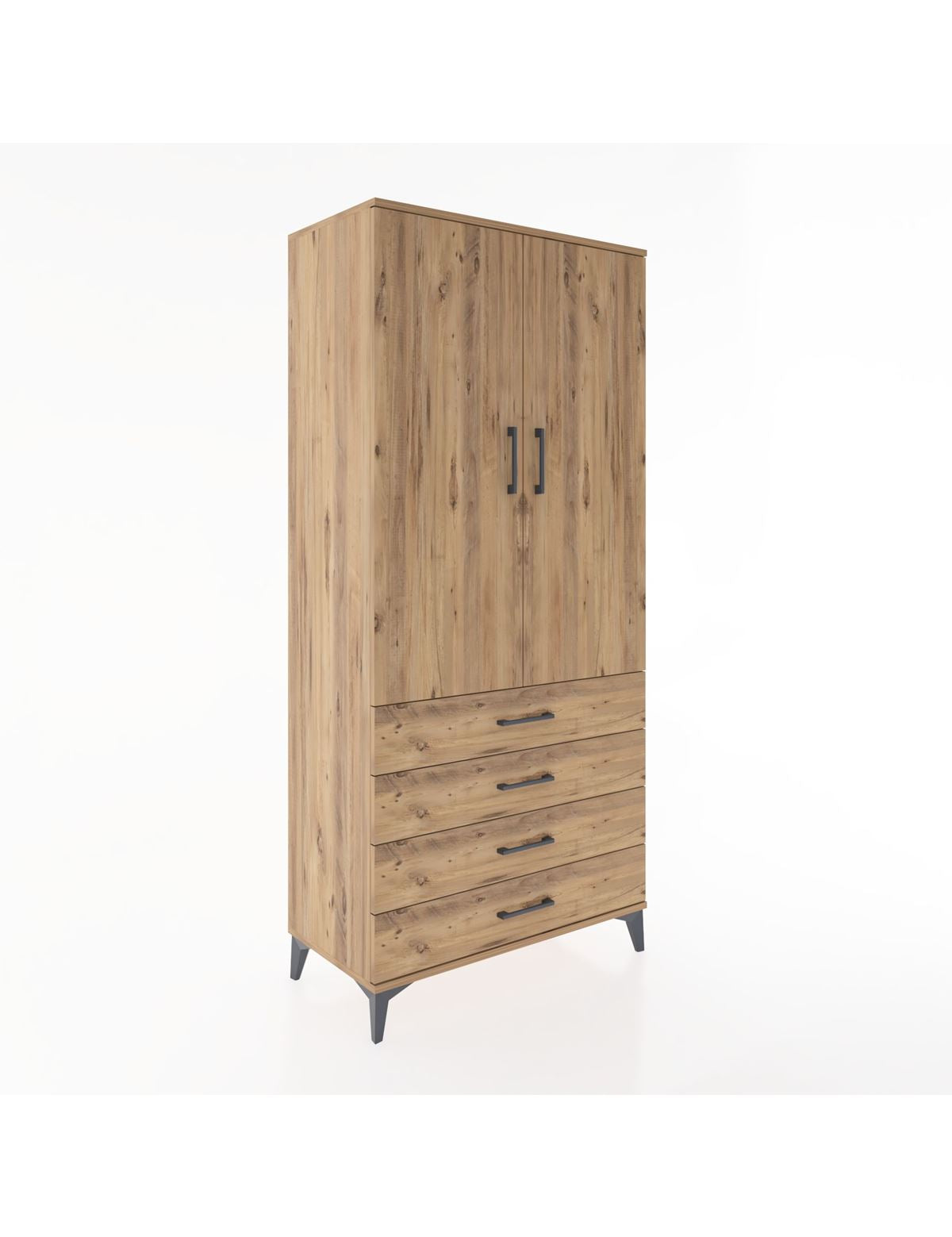 Hyperion Dolap 2 Raflı 4 Çekmeceli Tek Askılı 88x44x195 Çam-Çam