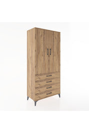 Hyperion Dolap 2 Raflı 4 Çekmeceli Tek Askılı 88x44x195 Çam-Çam