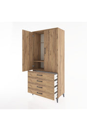 Hyperion Dolap 2 Raflı 4 Çekmeceli Tek Askılı 88x44x195 Çam-Çam