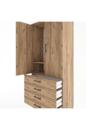 Hyperion Dolap 2 Raflı 4 Çekmeceli Tek Askılı 88x44x195 Çam-Çam