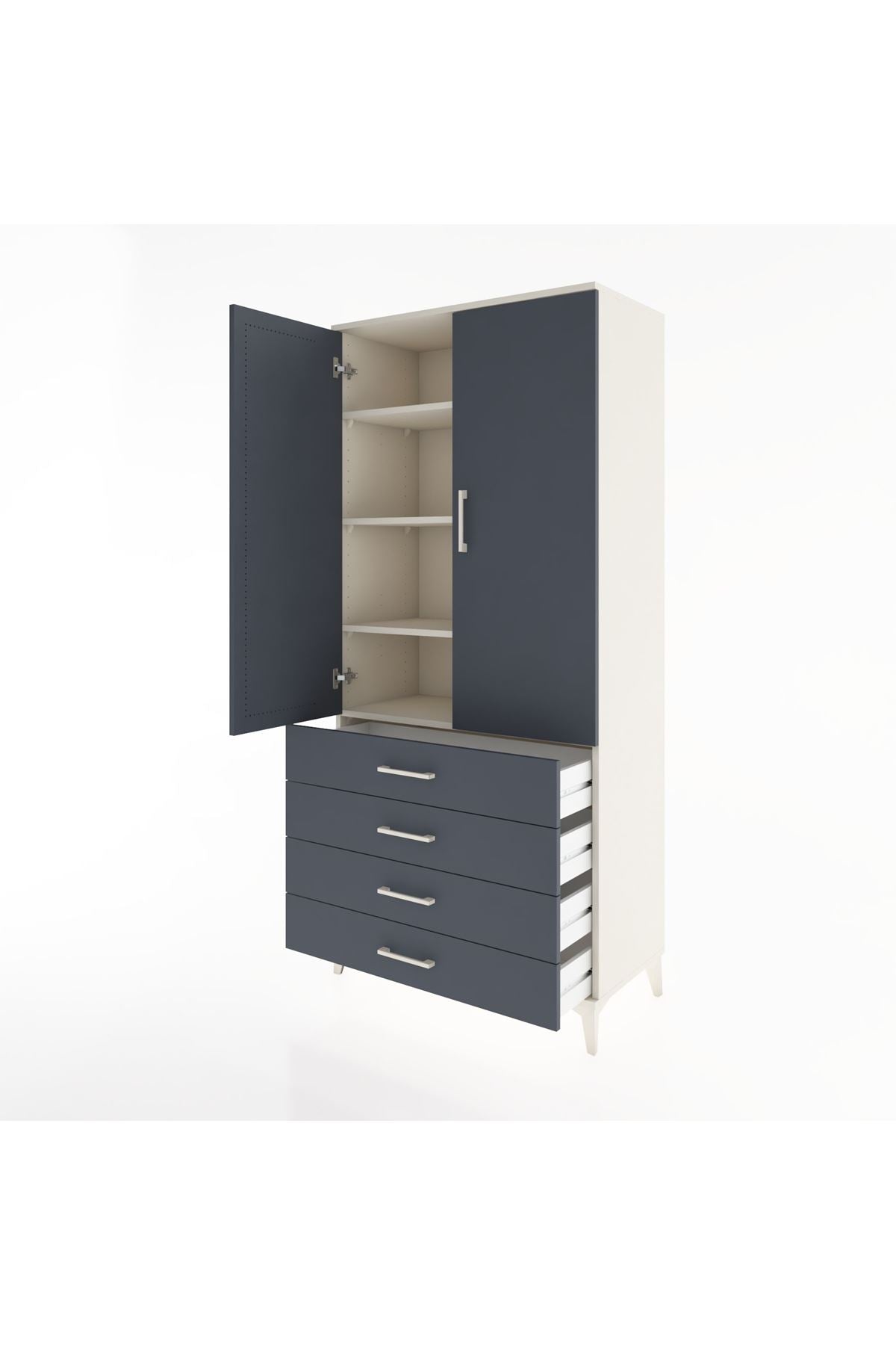 Hyperion Dolap 4 Raflı 4 Çekmeceli 2 Kapaklı 88x44x195 Aytaşı-Antrasit