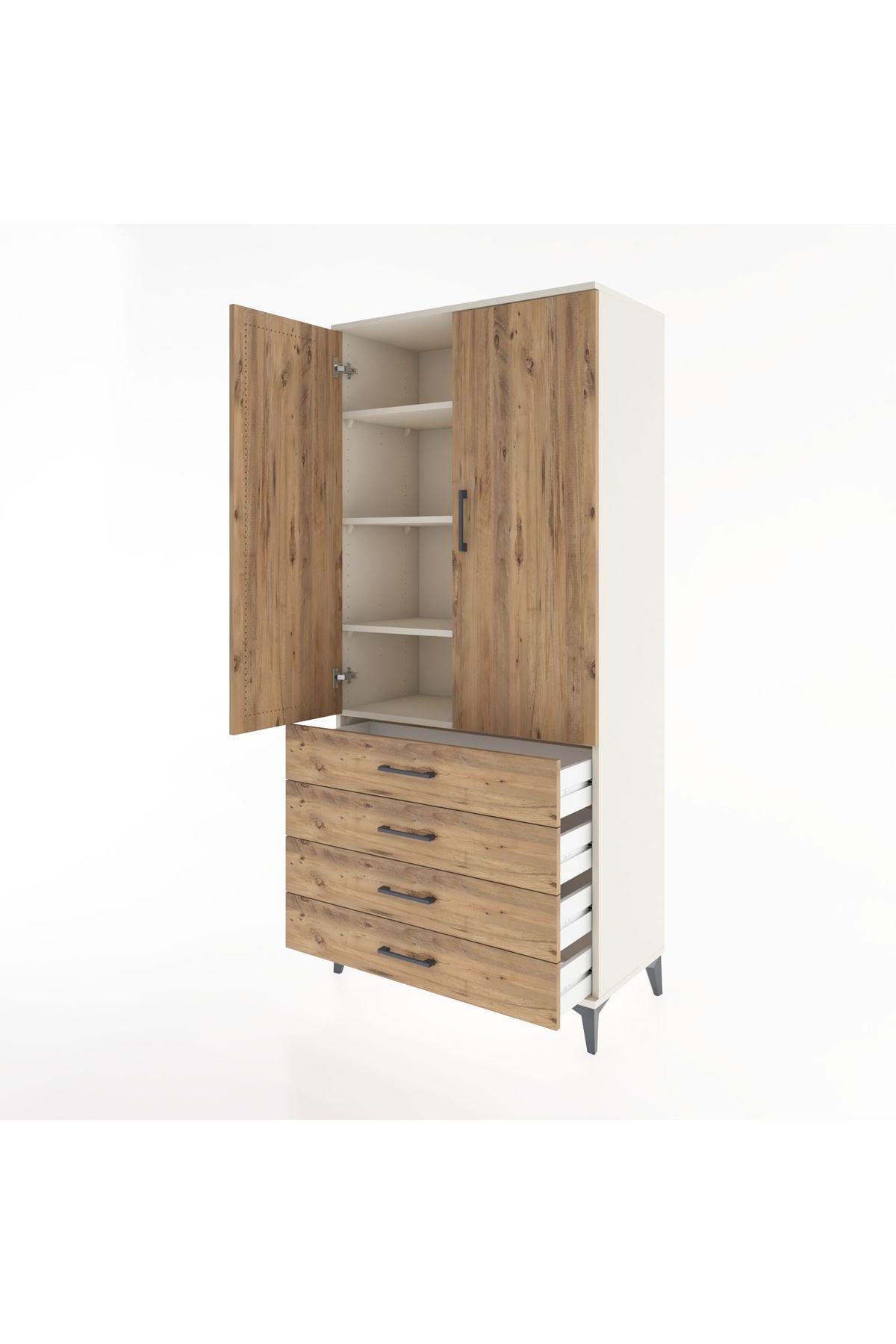 Hyperion Dolap 4 Raflı 4 Çekmeceli 2 Kapaklı 88x44x195 Aytaşı-Çam