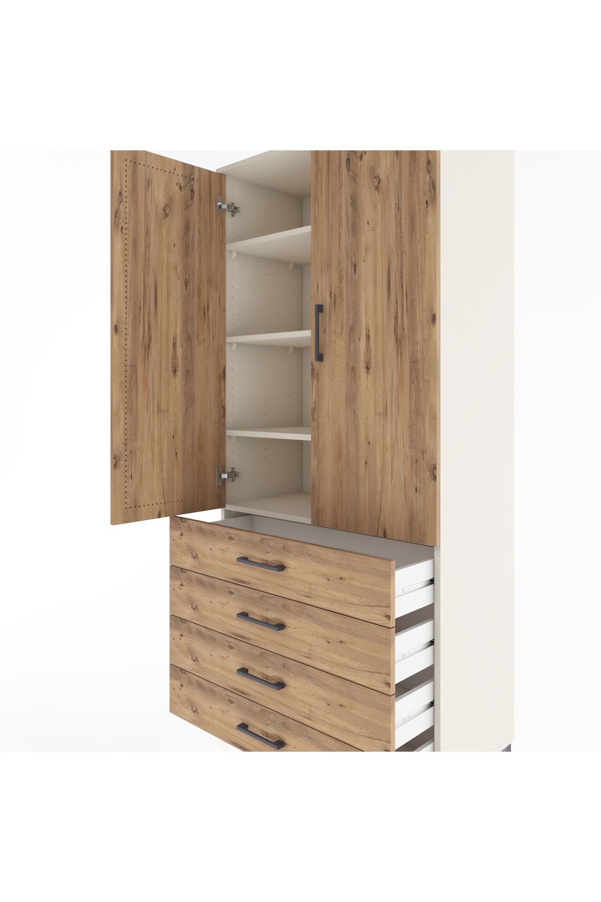 Hyperion Dolap 4 Raflı 4 Çekmeceli 2 Kapaklı 88x44x195 Aytaşı-Çam