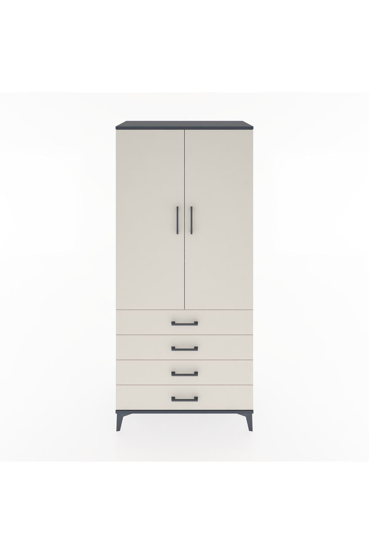 Hyperion Dolap 4 Raflı 4 Çekmeceli 2 Kapaklı 88x44x195 Antrasit-Aytaşı