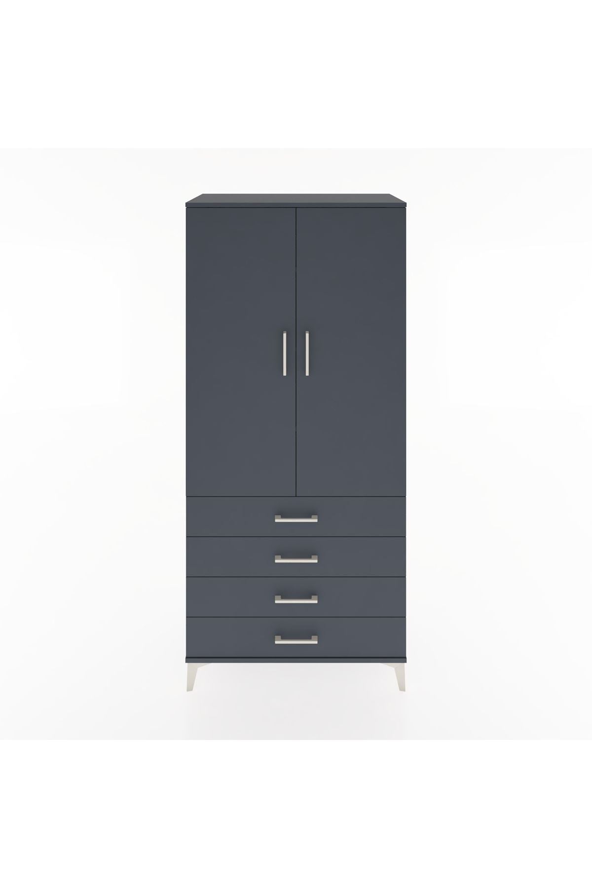 Hyperion Dolap 4 Raflı 4 Çekmeceli 2 Kapaklı 88x44x195 Antrasit-Antrasit