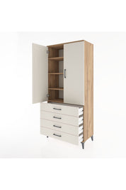 Hyperion Dolap 4 Raflı 4 Çekmeceli 2 Kapaklı 88x44x195 Çam-Aytaşı