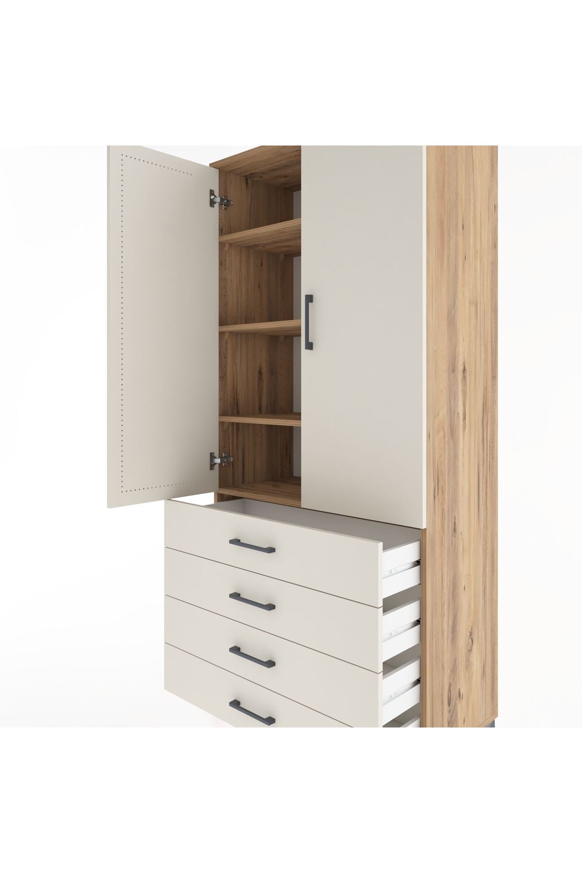 Hyperion Dolap 4 Raflı 4 Çekmeceli 2 Kapaklı 88x44x195 Çam-Aytaşı