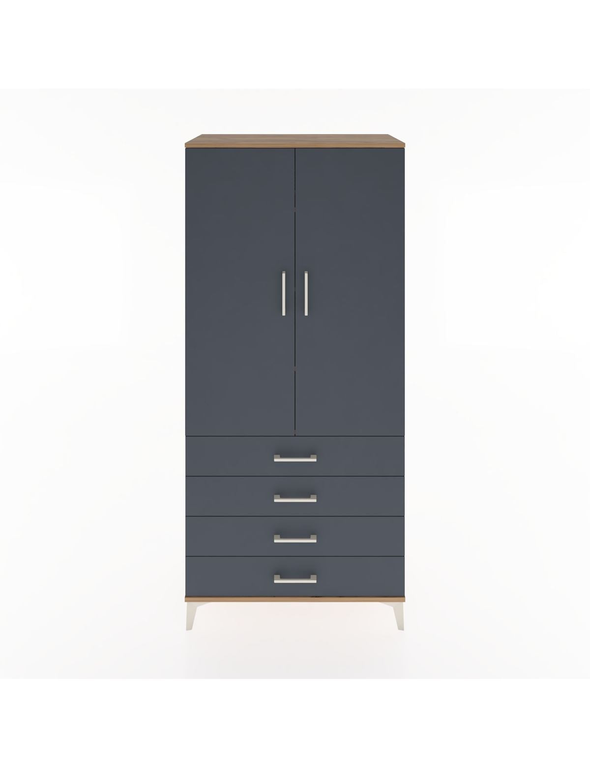 Hyperion Dolap 4 Raflı 4 Çekmeceli 2 Kapaklı 88x44x195 Çam-Antrasit