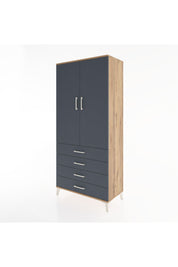 Hyperion Dolap 4 Raflı 4 Çekmeceli 2 Kapaklı 88x44x195 Çam-Antrasit