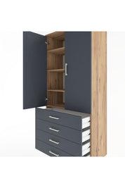 Hyperion Dolap 4 Raflı 4 Çekmeceli 2 Kapaklı 88x44x195 Çam-Antrasit