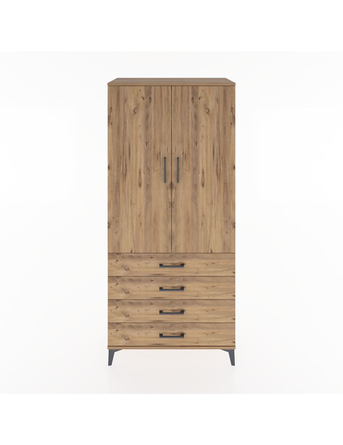 Hyperion Dolap 4 Raflı 4 Çekmeceli 2 Kapaklı 88x44x195 Çam-Çam