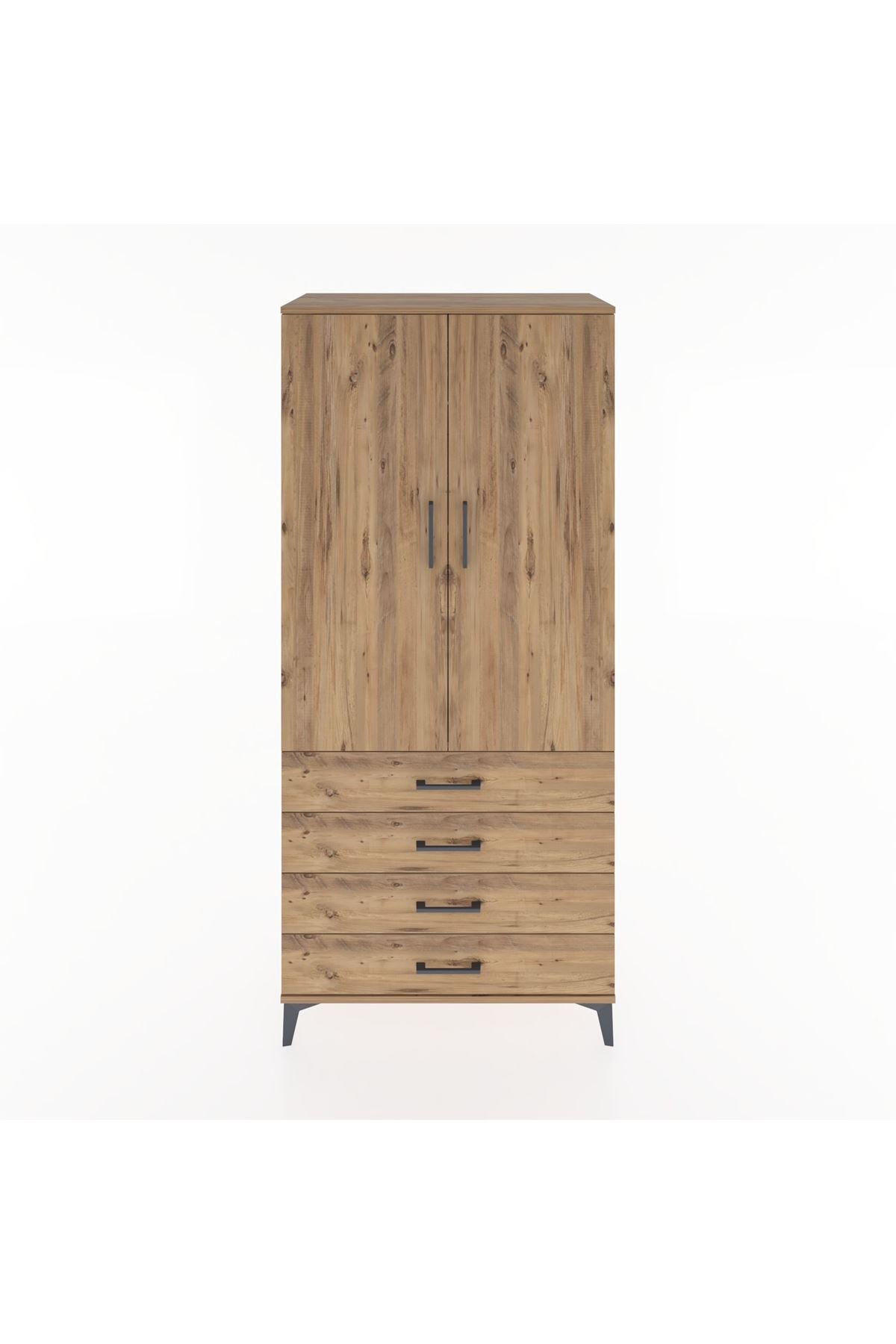 Hyperion Dolap 4 Raflı 4 Çekmeceli 2 Kapaklı 88x44x195 Çam-Çam