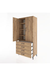 Hyperion Dolap 4 Raflı 4 Çekmeceli 2 Kapaklı 88x44x195 Çam-Çam