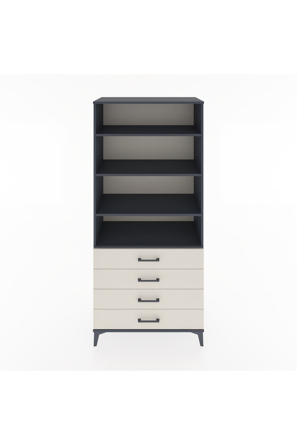 Hyperion Dolap 4 Raflı 4 Çekmeceli 88x44x195 Antrasit-Aytaşı
