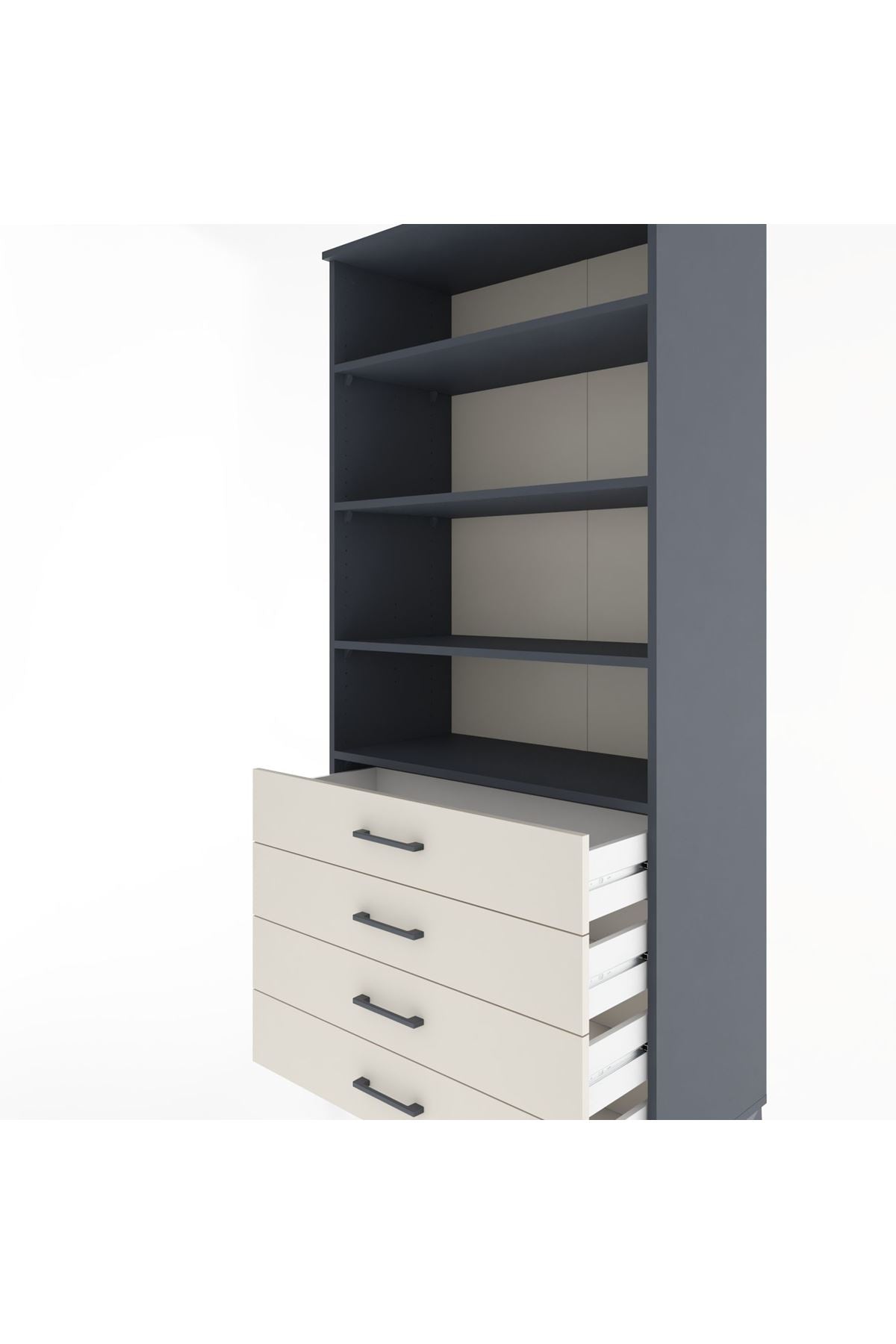 Hyperion Dolap 4 Raflı 4 Çekmeceli 88x44x195 Antrasit-Aytaşı