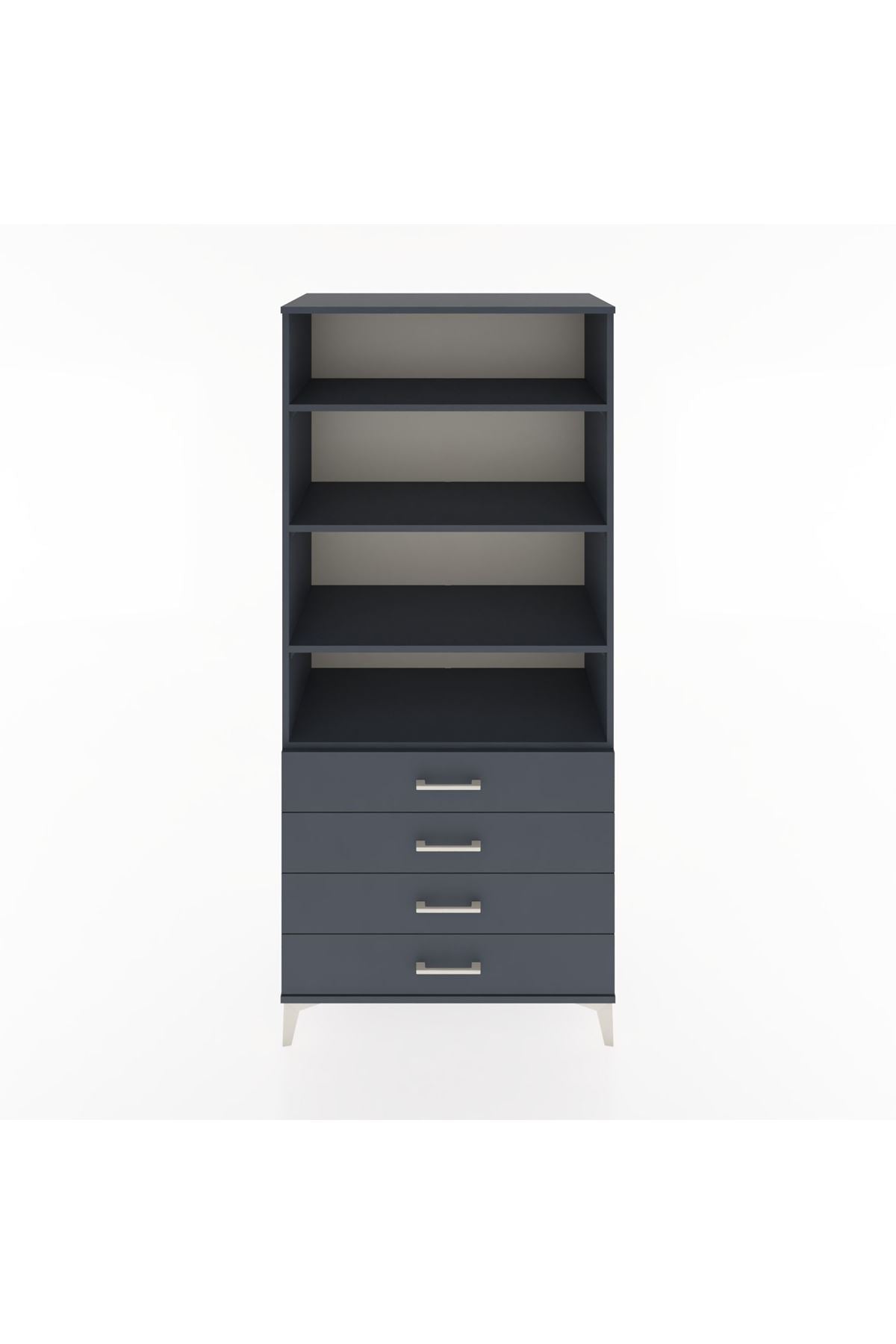 Hyperion Dolap 4 Raflı 4 Çekmeceli 88x44x195 Antrasit-Antrasit
