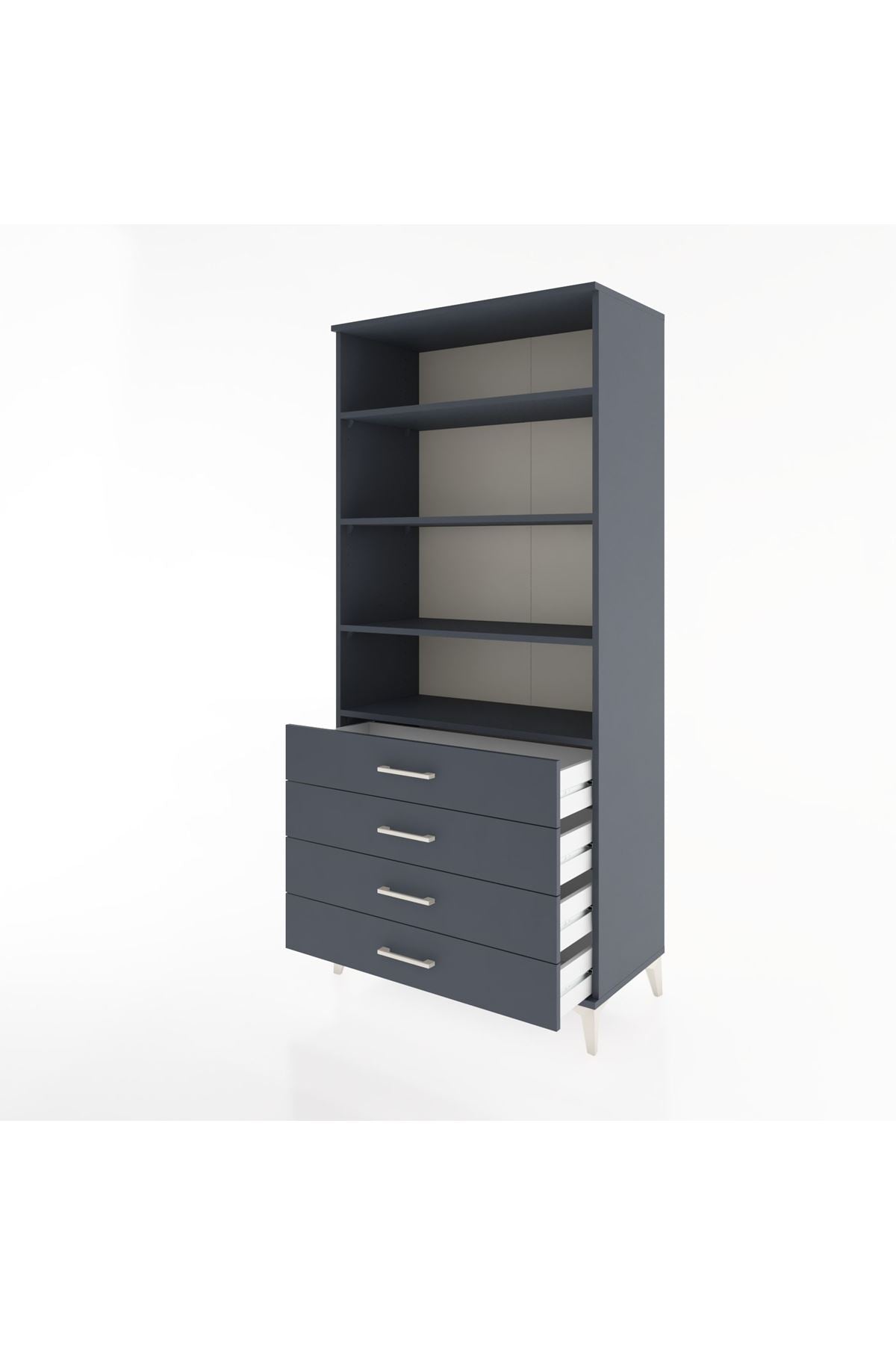 Hyperion Dolap 4 Raflı 4 Çekmeceli 88x44x195 Antrasit-Antrasit