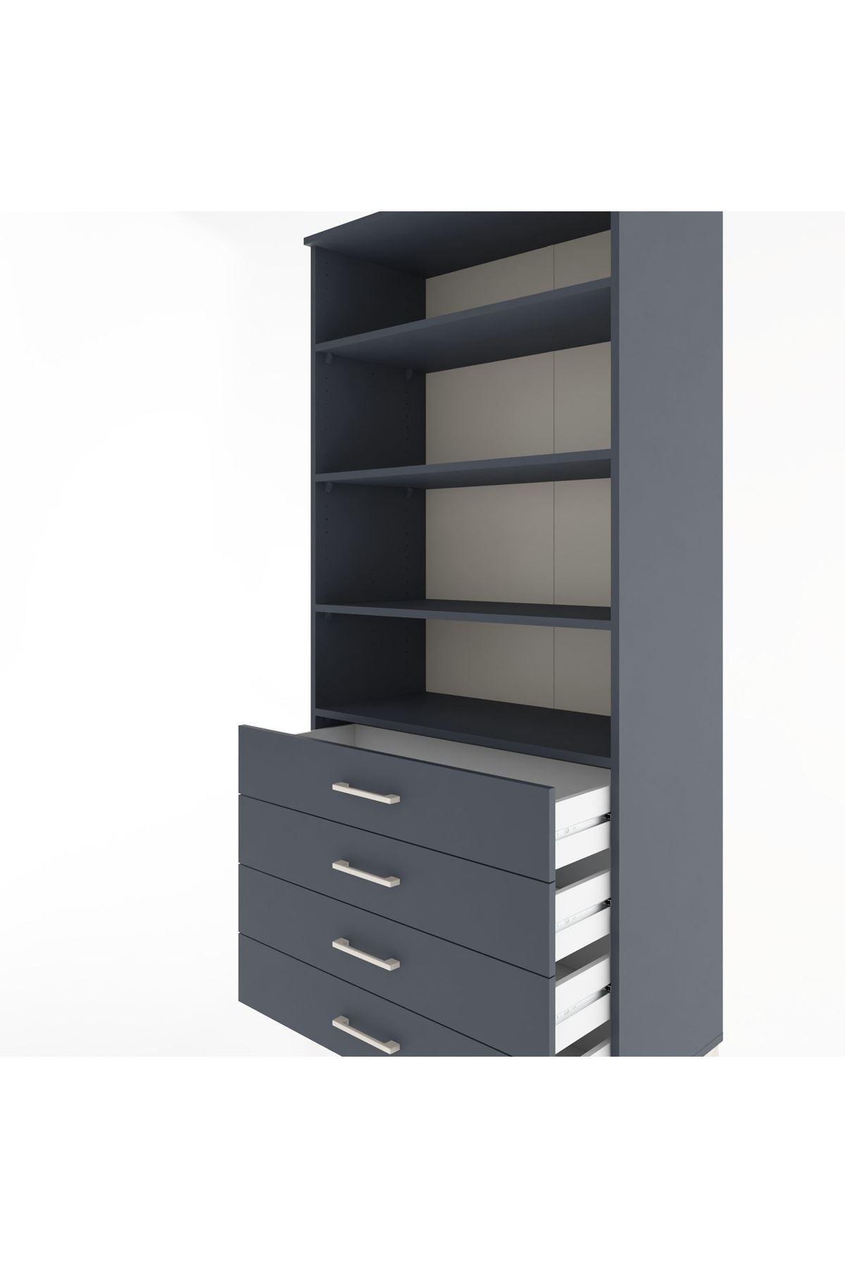 Hyperion Dolap 4 Raflı 4 Çekmeceli 88x44x195 Antrasit-Antrasit
