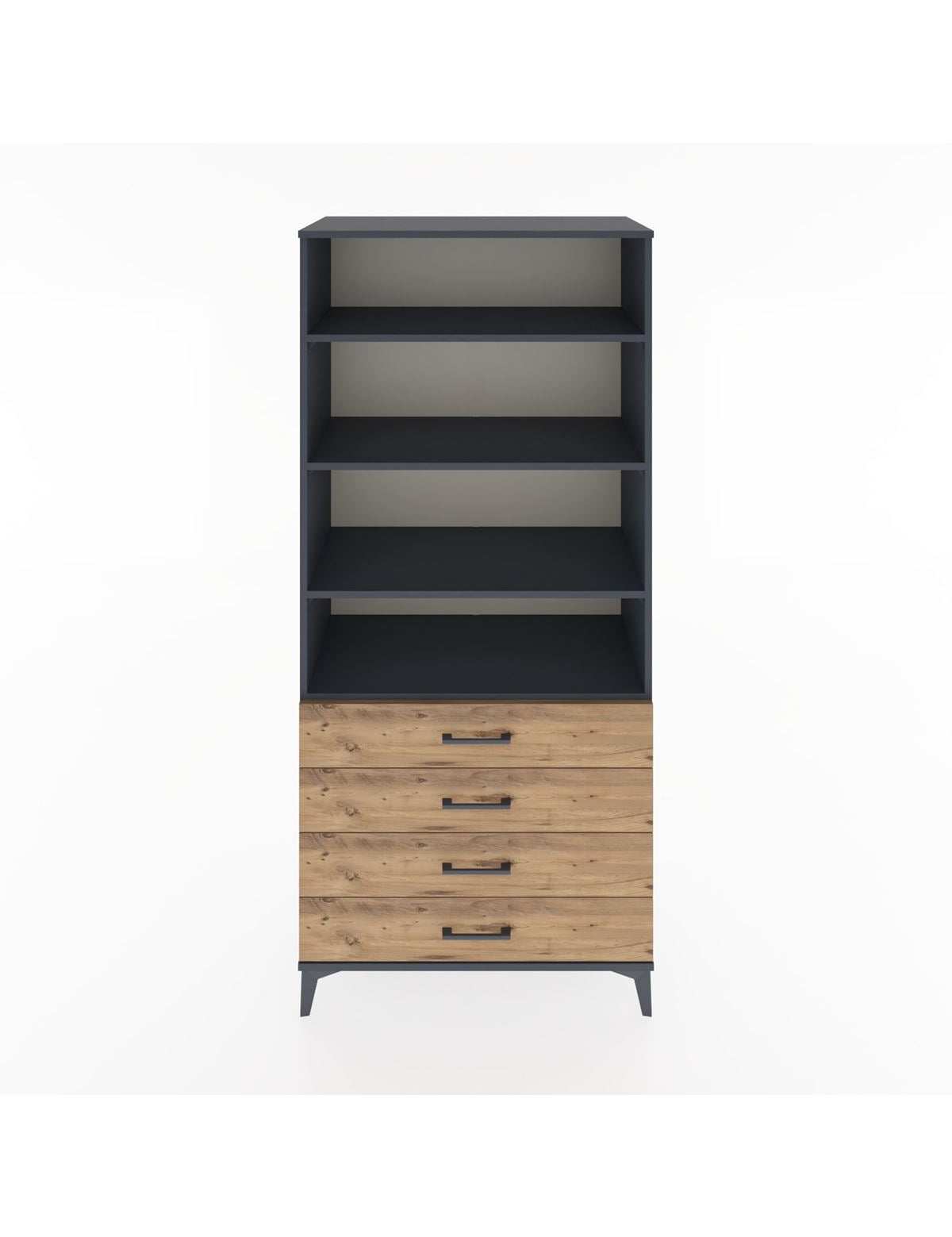 Hyperion Dolap 4 Raflı 4 Çekmeceli 88x44x195 Antrasit-Çam