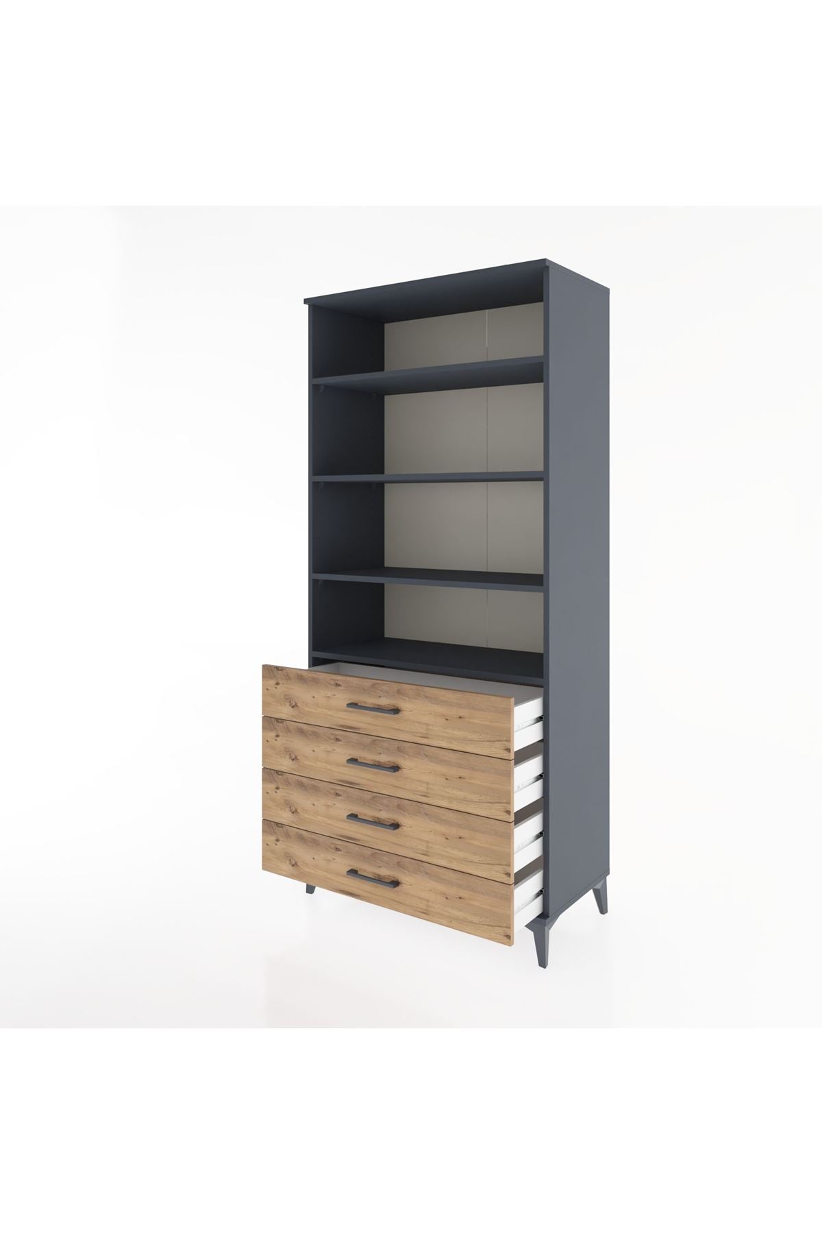 Hyperion Dolap 4 Raflı 4 Çekmeceli 88x44x195 Antrasit-Çam