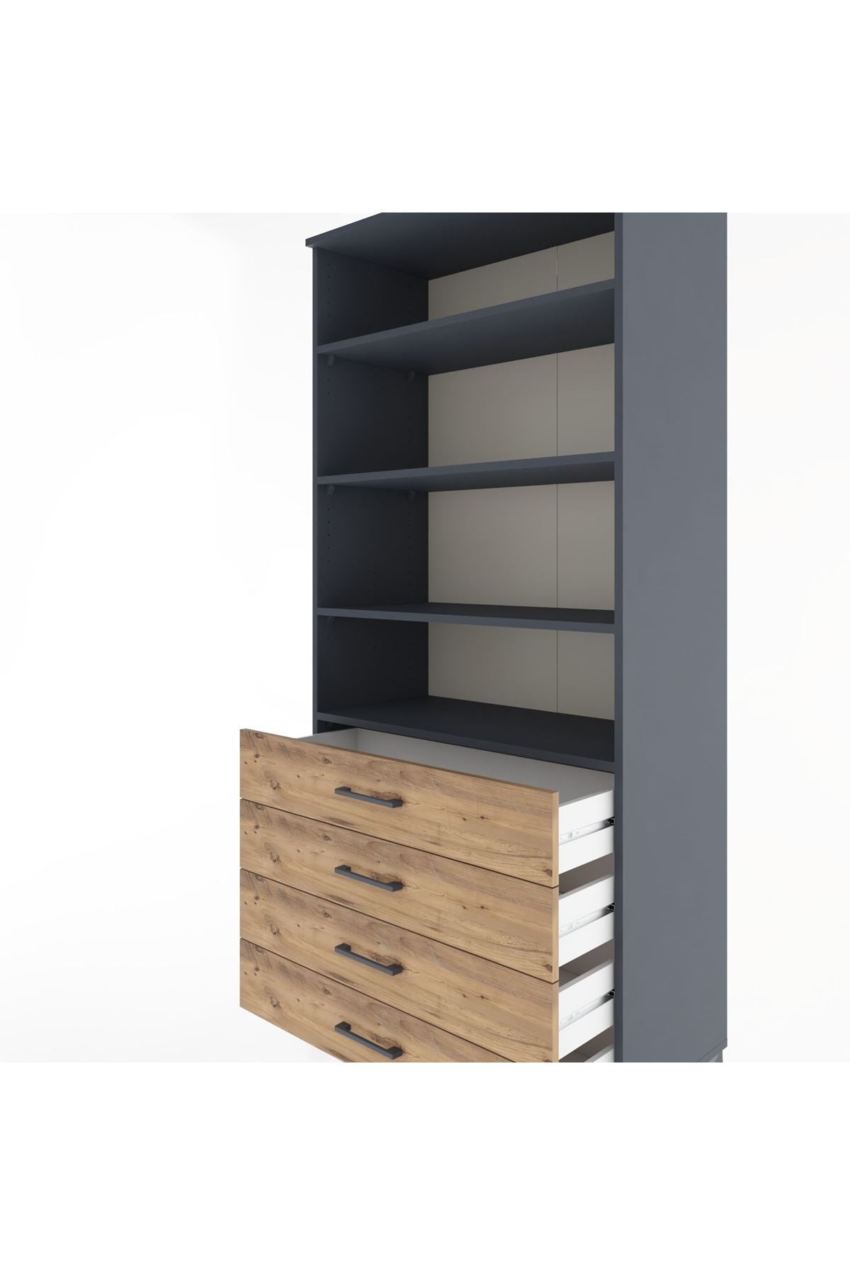 Hyperion Dolap 4 Raflı 4 Çekmeceli 88x44x195 Antrasit-Çam