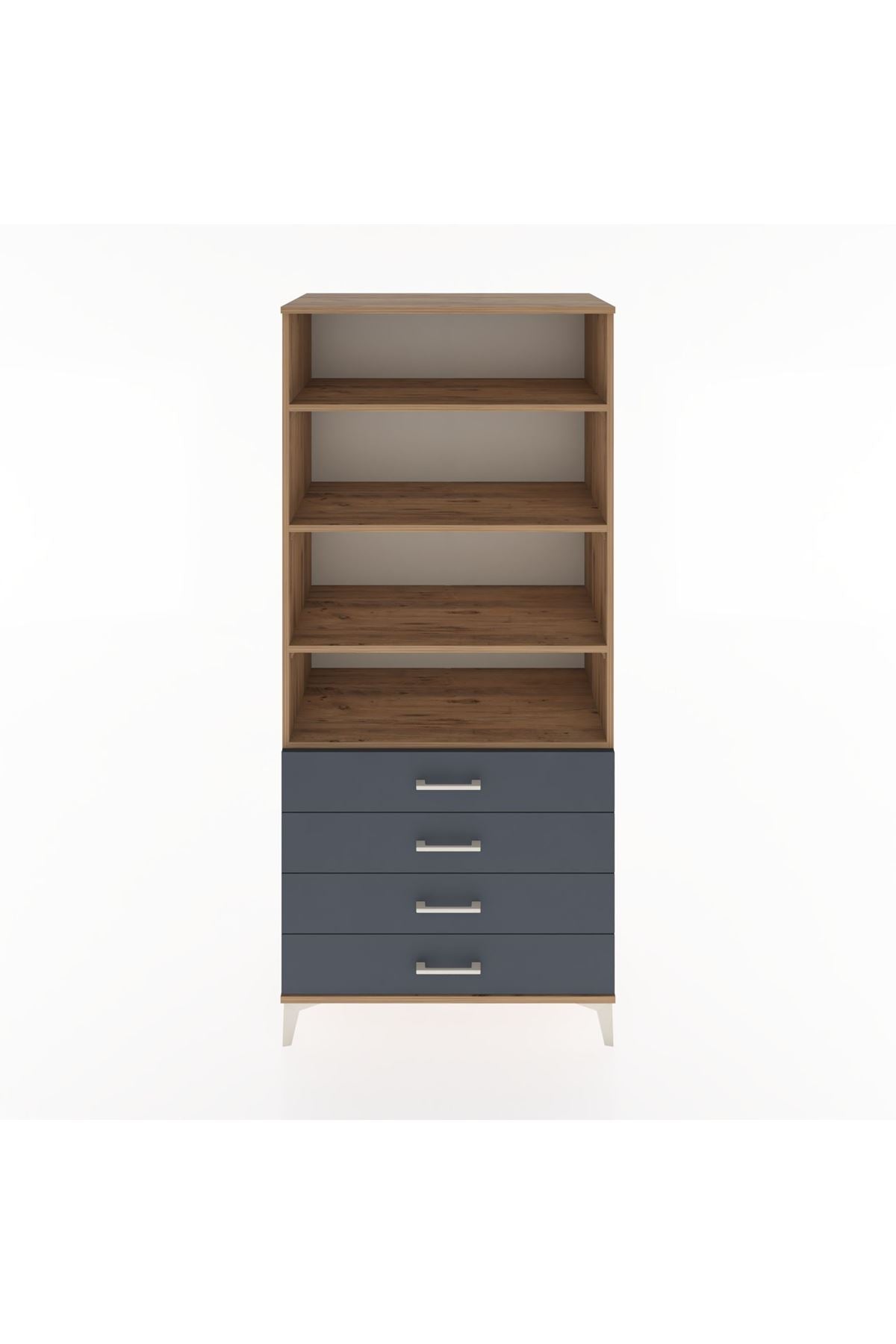 Hyperion Dolap 4 Raflı 4 Çekmeceli 88x44x195 Çam-Antrasit