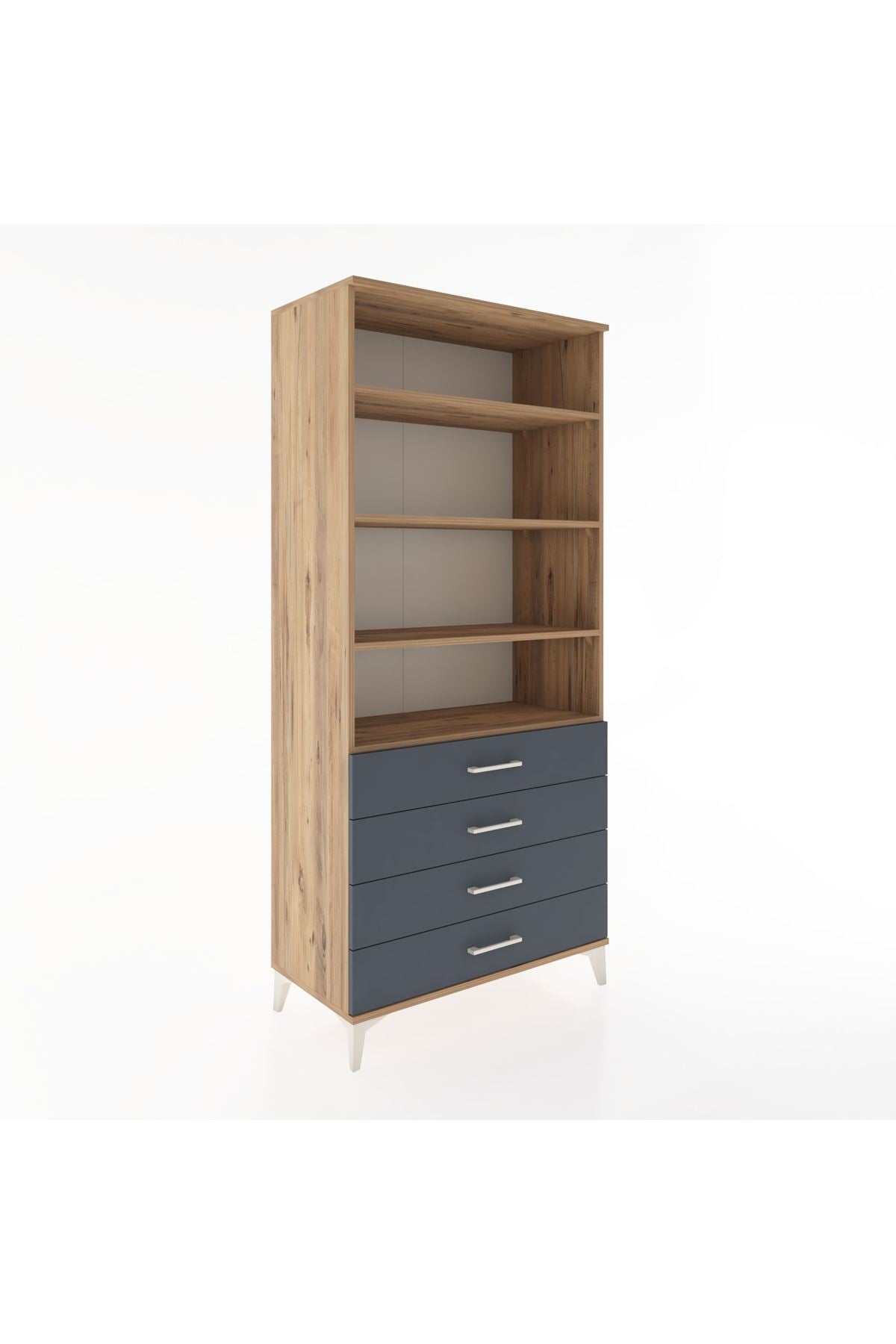 Hyperion Dolap 4 Raflı 4 Çekmeceli 88x44x195 Çam-Antrasit