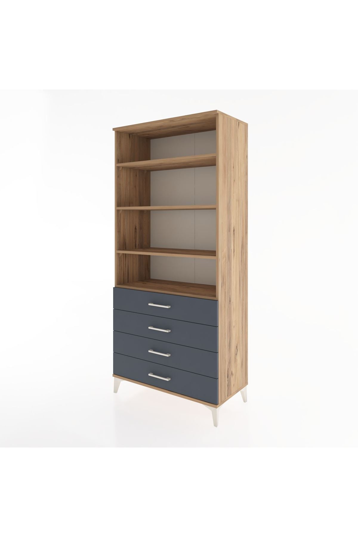 Hyperion Dolap 4 Raflı 4 Çekmeceli 88x44x195 Çam-Antrasit