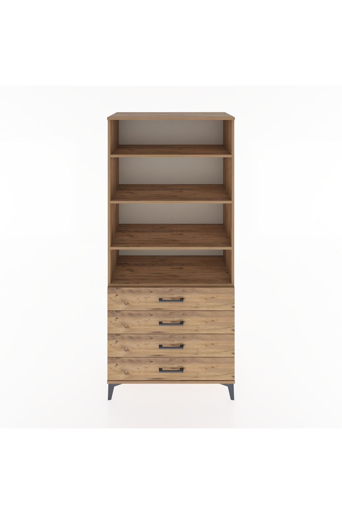 Hyperion Dolap 4 Raflı 4 Çekmeceli 88x44x195 Çam-Çam