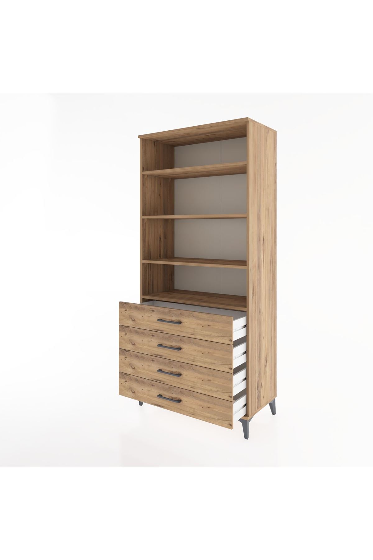 Hyperion Dolap 4 Raflı 4 Çekmeceli 88x44x195 Çam-Çam