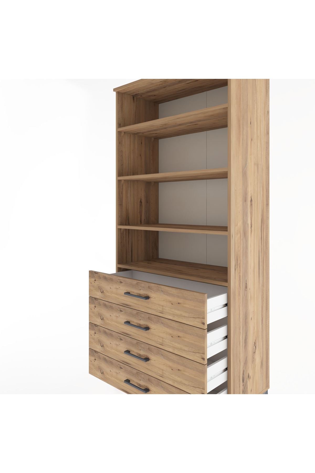 Hyperion Dolap 4 Raflı 4 Çekmeceli 88x44x195 Çam-Çam