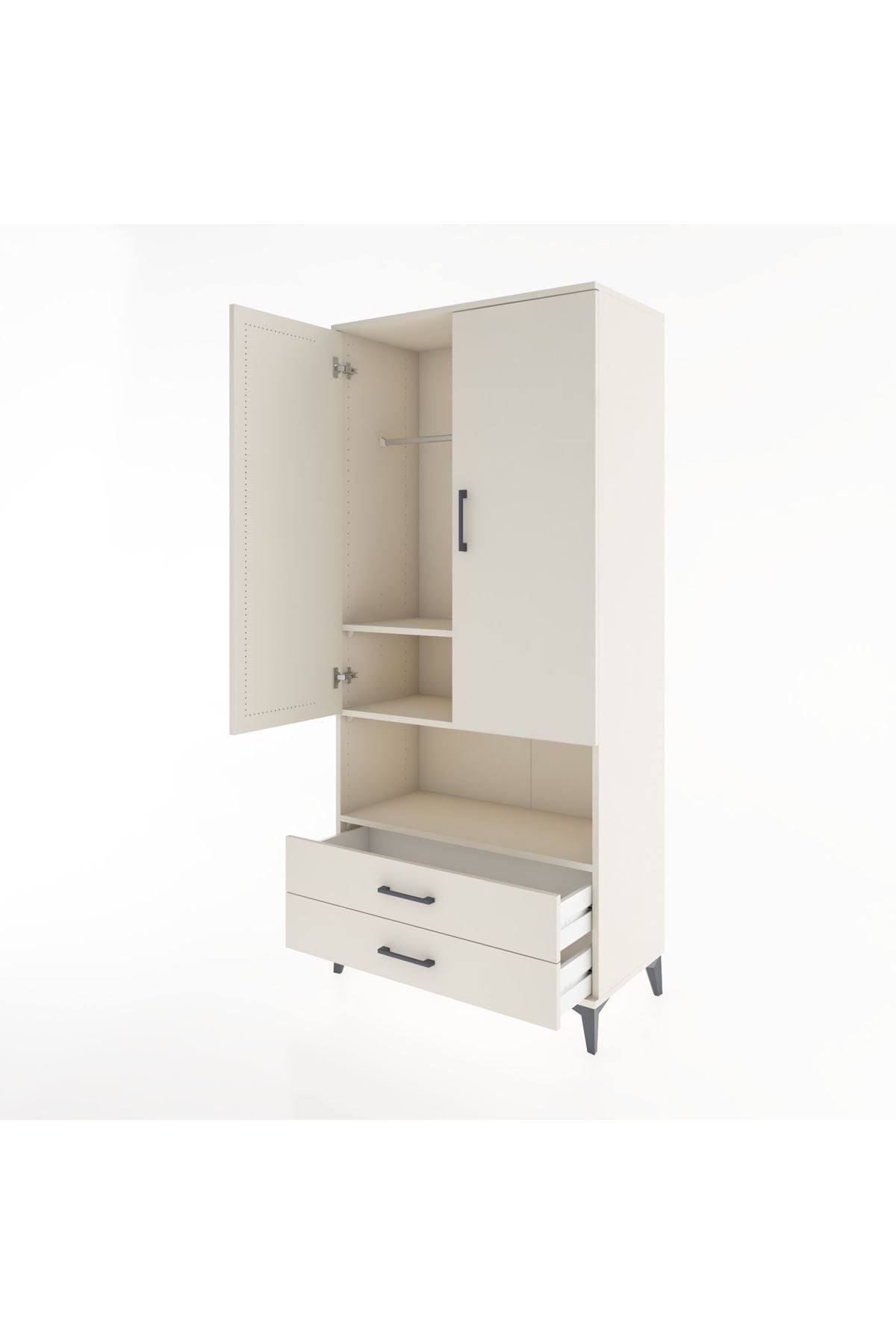 Hyperion Dolap 3 Raflı 2 Çekmeceli Tek Askılı 88x44x195 Aytaşı-Aytaşı