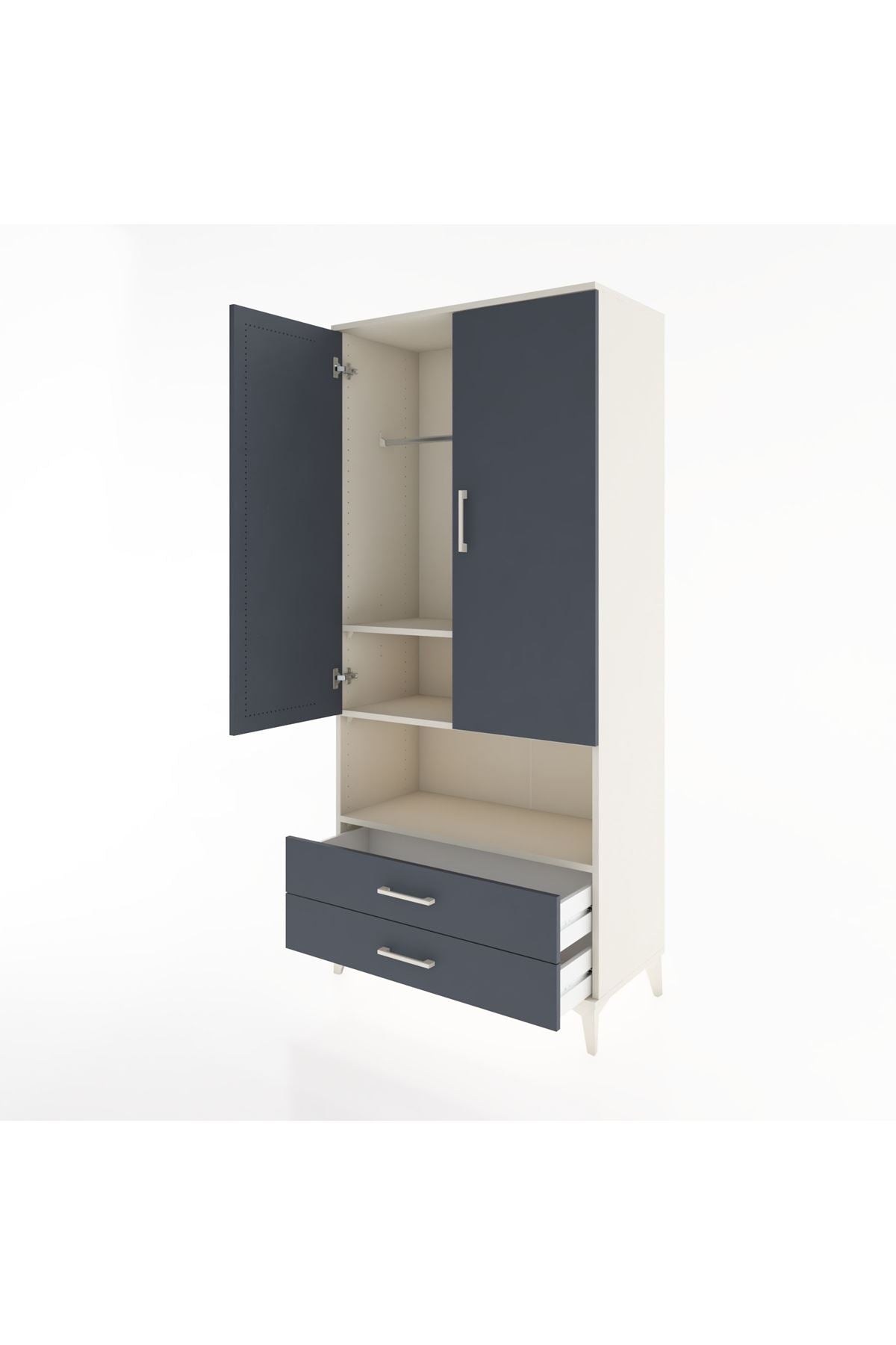 Hyperion Dolap 3 Raflı 2 Çekmeceli Tek Askılı 88x44x195 Aytaşı-Antrasit