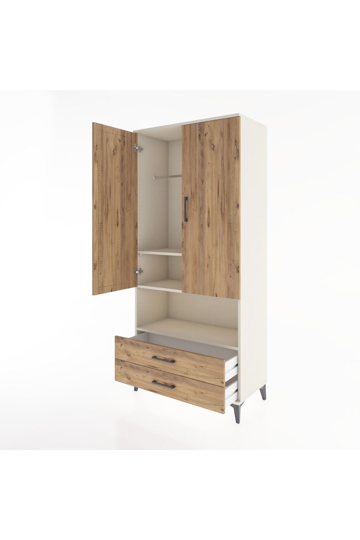 Hyperion Dolap 3 Raflı 2 Çekmeceli Tek Askılı 88x44x195 Aytaşı-Çam