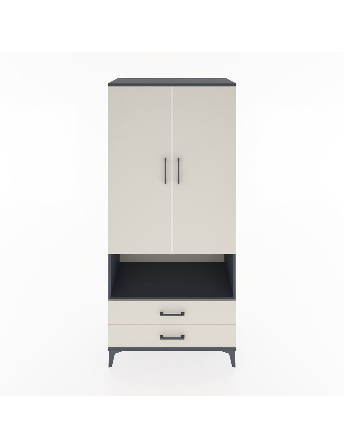 Hyperion Dolap 3 Raflı 2 Çekmeceli Tek Askılı 88x44x195 Antrasit-Aytaşı