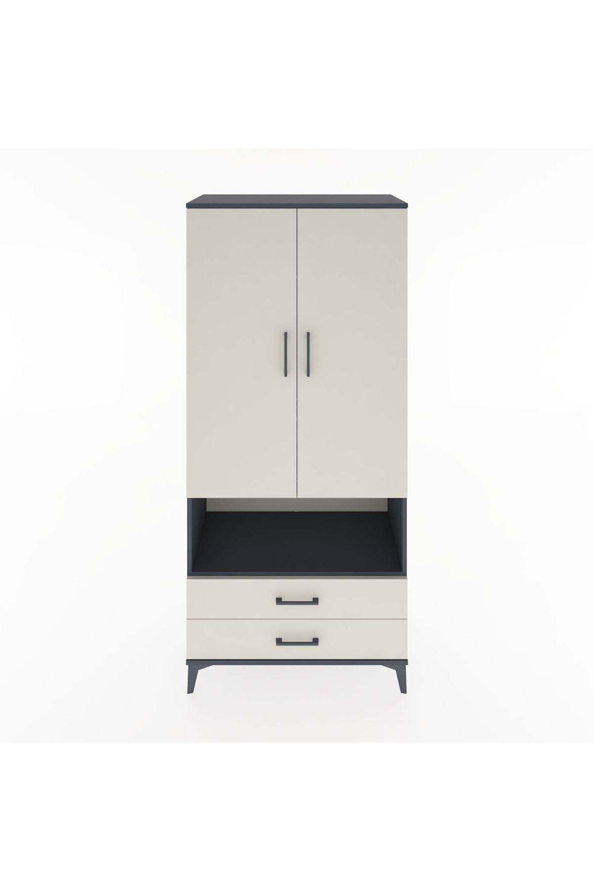 Hyperion Dolap 3 Raflı 2 Çekmeceli Tek Askılı 88x44x195 Antrasit-Aytaşı