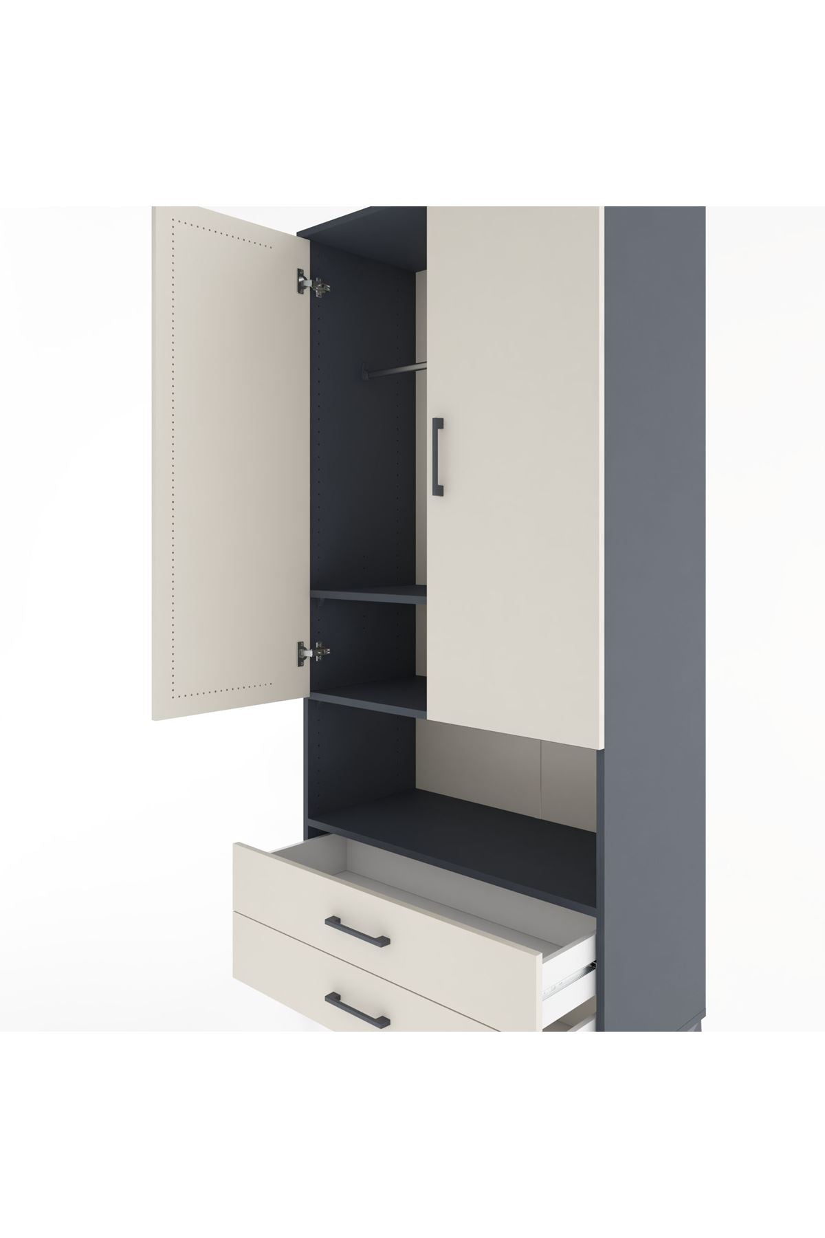 Hyperion Dolap 3 Raflı 2 Çekmeceli Tek Askılı 88x44x195 Antrasit-Aytaşı