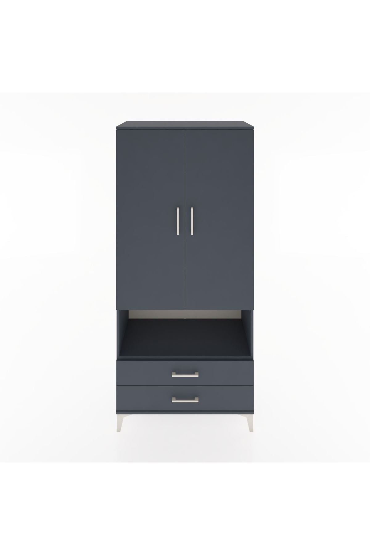 Hyperion Dolap 3 Raflı 2 Çekmeceli Tek Askılı 88x44x195 Antrasit-Antrasit