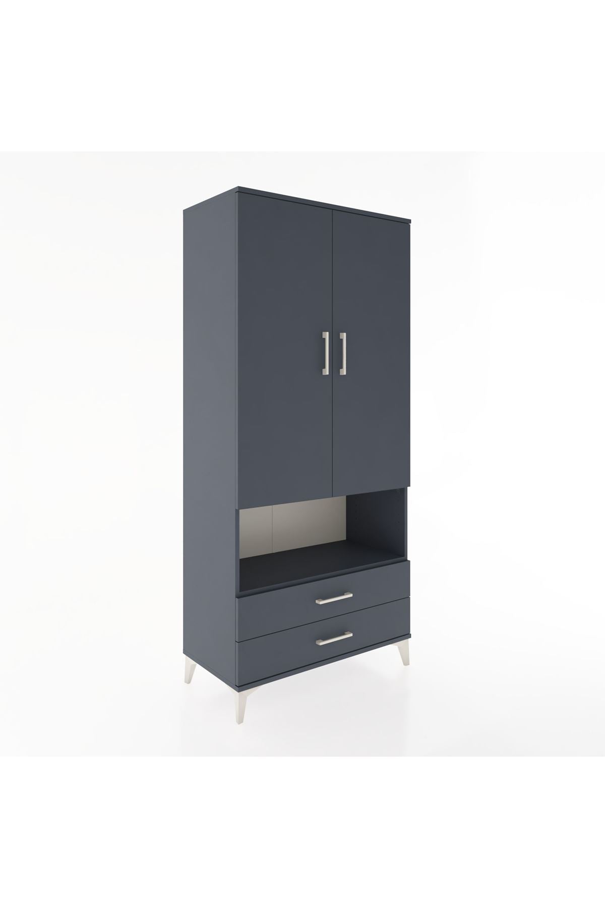 Hyperion Dolap 3 Raflı 2 Çekmeceli Tek Askılı 88x44x195 Antrasit-Antrasit