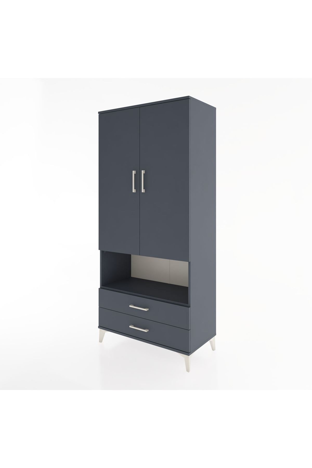 Hyperion Dolap 3 Raflı 2 Çekmeceli Tek Askılı 88x44x195 Antrasit-Antrasit