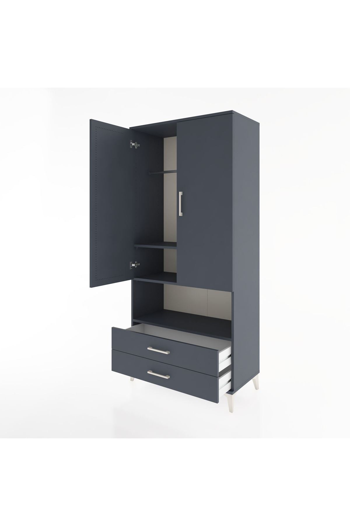 Hyperion Dolap 3 Raflı 2 Çekmeceli Tek Askılı 88x44x195 Antrasit-Antrasit