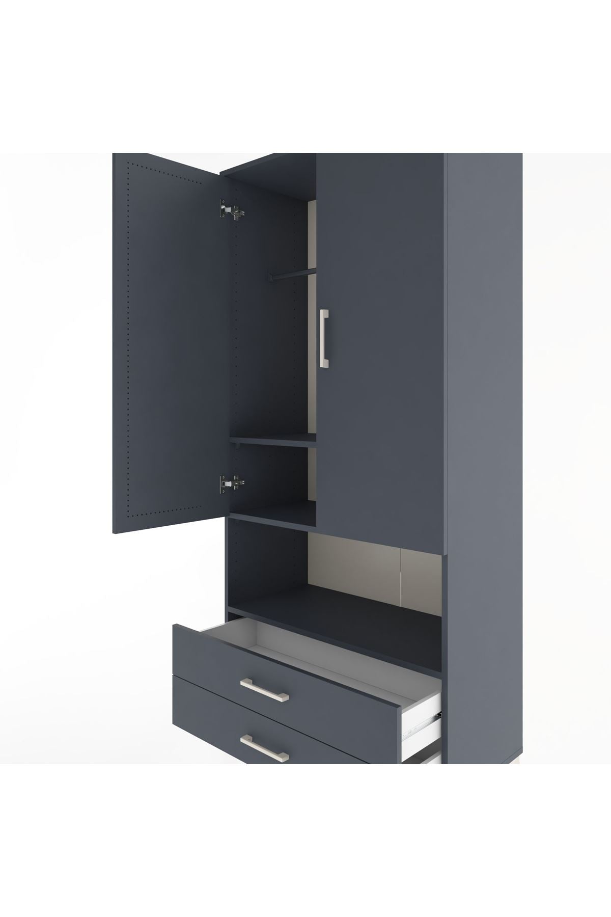 Hyperion Dolap 3 Raflı 2 Çekmeceli Tek Askılı 88x44x195 Antrasit-Antrasit