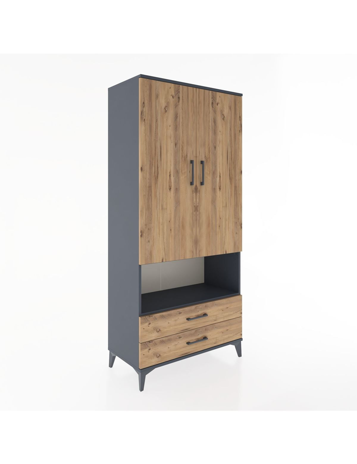 Hyperion Dolap 3 Raflı 2 Çekmeceli Tek Askılı 88x44x195 Antrasit-Çam