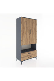 Hyperion Dolap 3 Raflı 2 Çekmeceli Tek Askılı 88x44x195 Antrasit-Çam