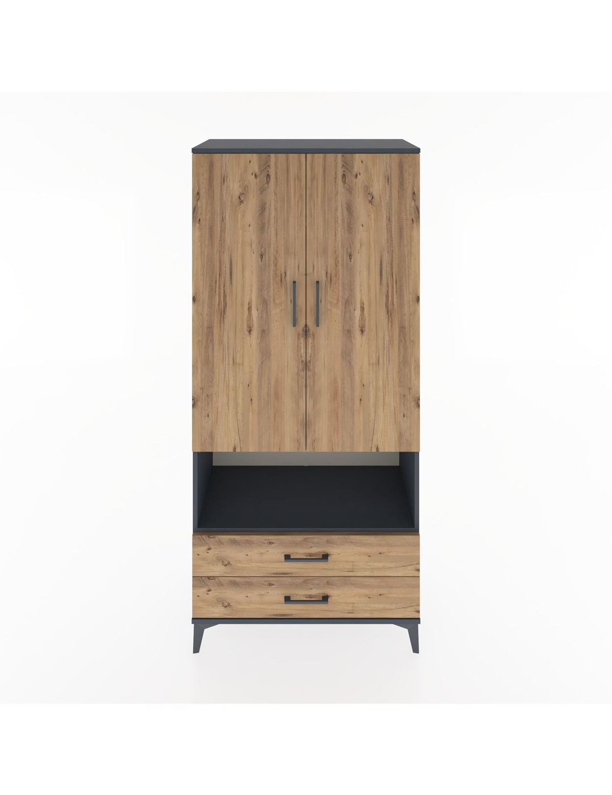 Hyperion Dolap 3 Raflı 2 Çekmeceli Tek Askılı 88x44x195 Antrasit-Çam