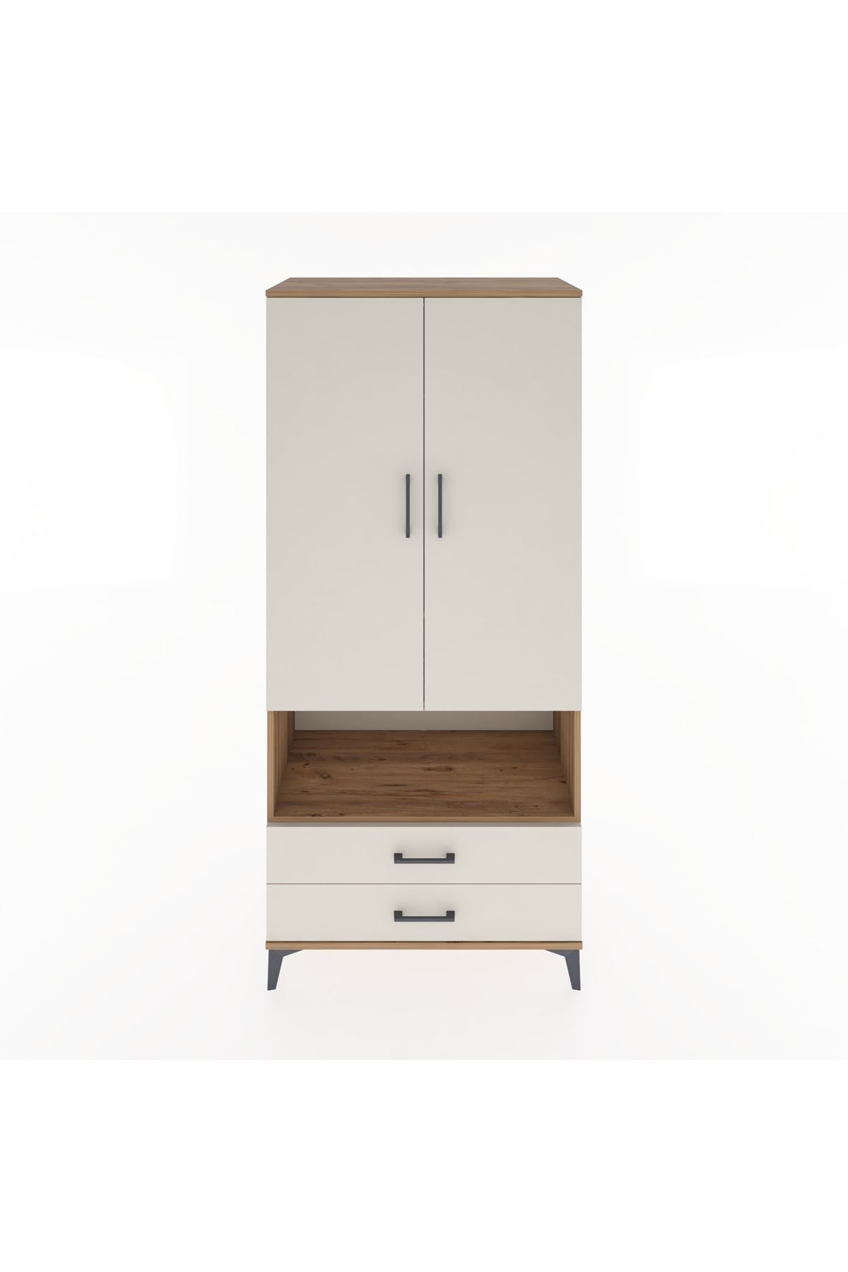 Hyperion Dolap 3 Raflı 2 Çekmeceli Tek Askılı 88x44x195 Çam-Aytaşı